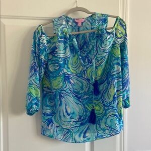Blue and Green Women's Top